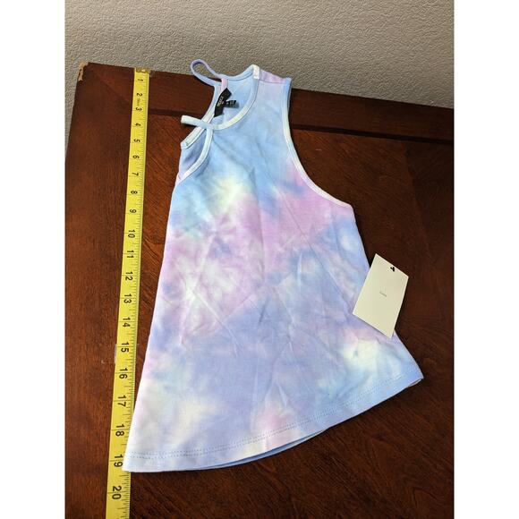 Tresics Luxe Cropped Tank Top Small Blue Pink TieDye Sleeveless Keyhole Knit New - Picture 6 of 9